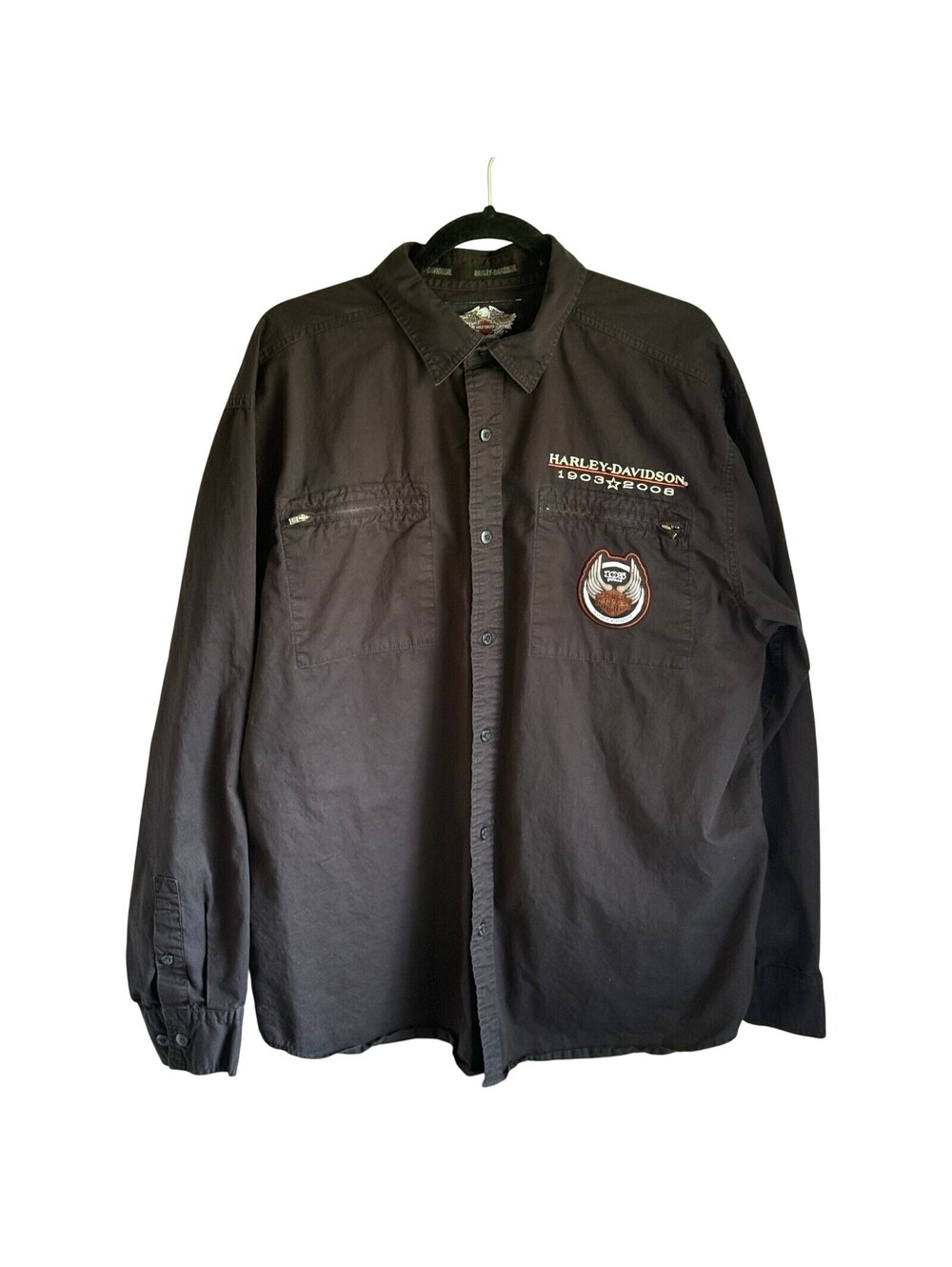 Harley Davidson 100 Years Mens XL Black Button Up Shirt Embroidered Eagle